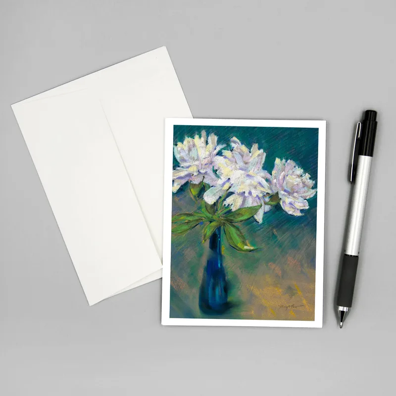 Blue Bottle, White Peonies (card)