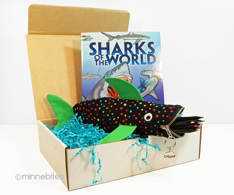 MinneBites Shark Bite pencil case and coloring gift set